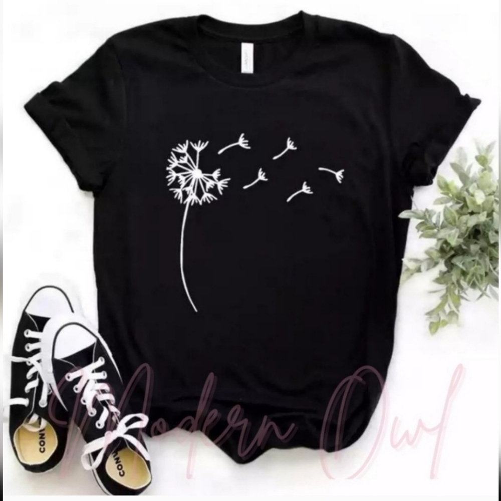 Black T-Shirt with Dandelion Design NWT